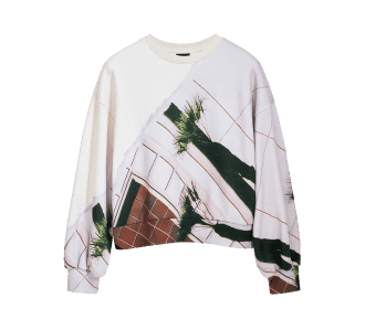 Sueter blanco con estampado color cafe y verde